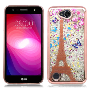 LG X Power 2/ X Charge/ M320/ Fiesta LTE/ K10 Power Rose Gold Candy Liquid Eiffel Tower Glitter Case