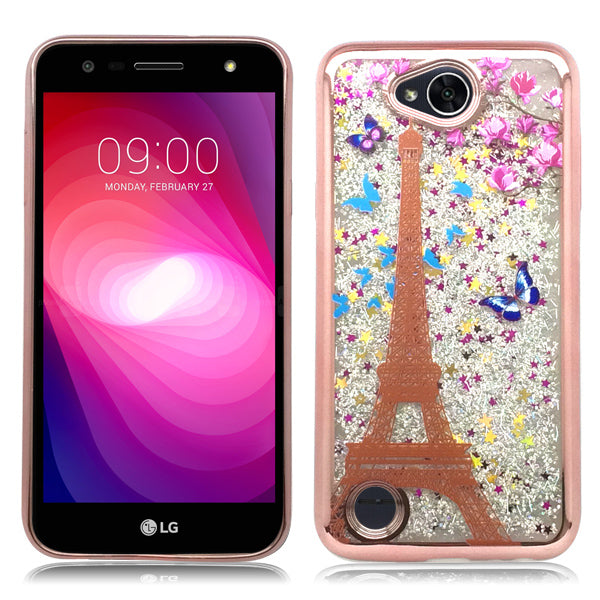 LG X Power 2/ X Charge/ M320/ Fiesta LTE/ K10 Power Rose Gold Candy Liquid Eiffel Tower Glitter Case