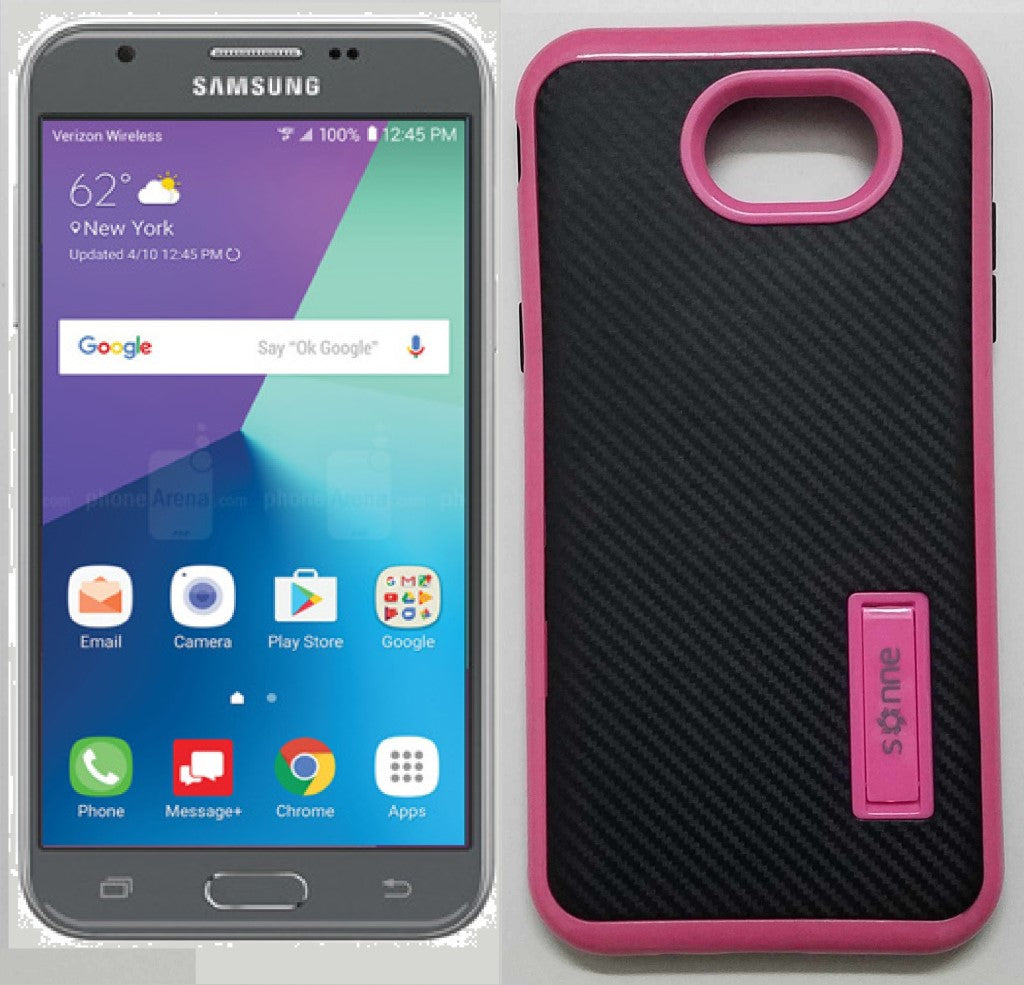 Samsung Galaxy Perx/ J727/ J7 Sky Pro/ J7-2017 Pink/Black With Kick Stand Carbon Fiber Case