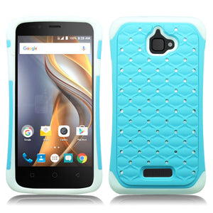 COOLPAD CATALYST/3622A WHITE/BABY BLUE ARMOR BUMPER SPOT BLING CASE