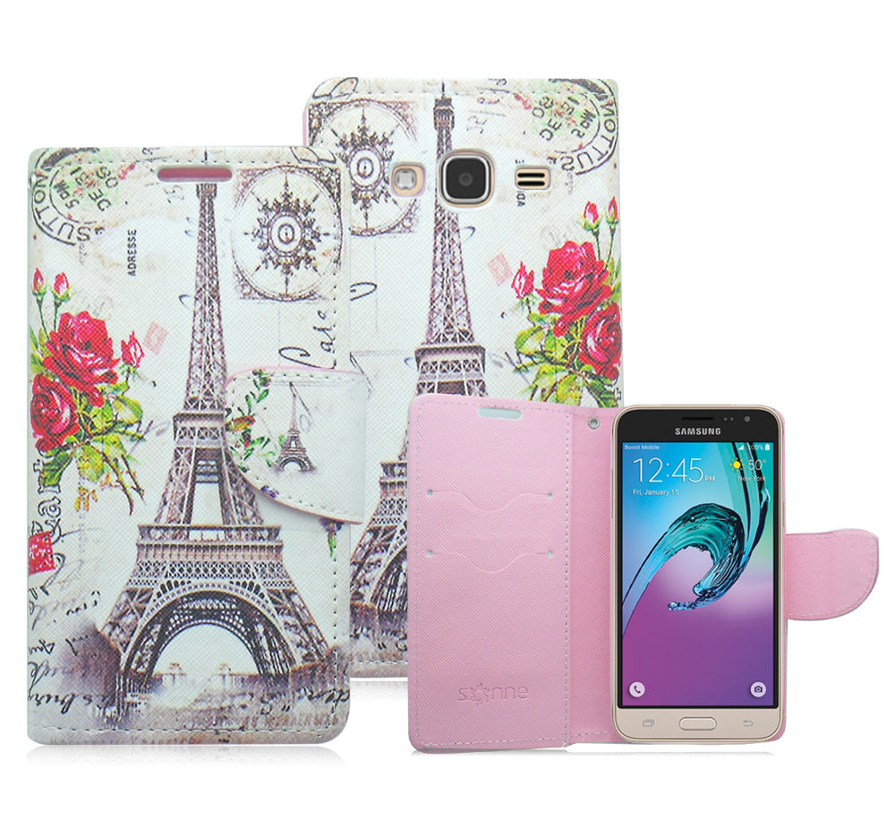 SAMSUNG GALAXY AMP PRIME/NOVA/J3 EIFFEL TOWER ILLUSION LEATHER WALLET CASE