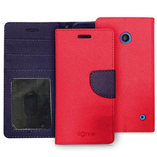 NOKIA LUMIA 635/630 BLUE/RED LEATHER WALLET CASE