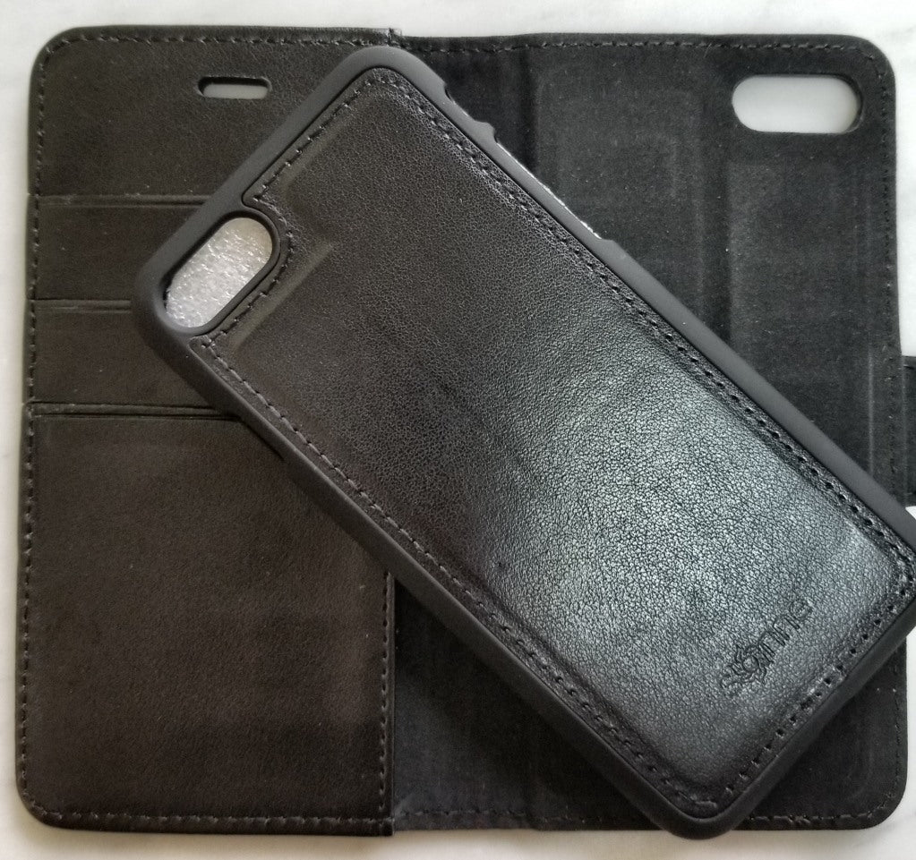 APPLE iPHONE 5/5S/SE PREMIUM BLACK MAGNETIC DETACHABLE LEATHER WALLET CASE