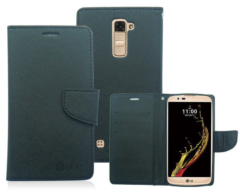 LG K10/AH2 BLACK LEATHER WALLET CASE