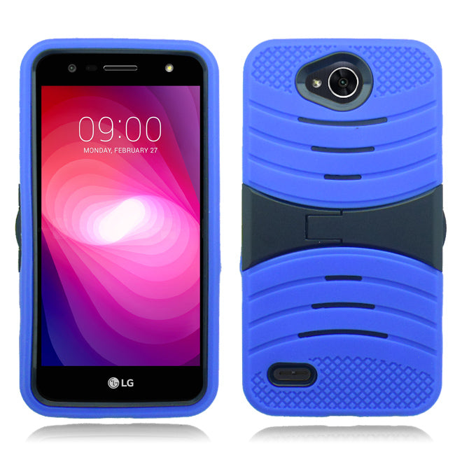 LG X Power 2/ X Charge/ M320/ Fiesta LTE/ K10 Power Blue on Black Guardian Kick Stand Case