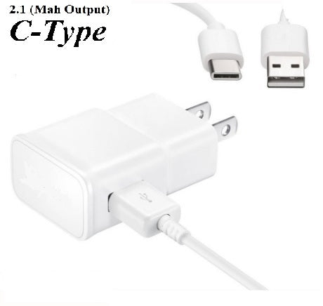 Universal White Rapid (2.1 Mah Output) Usb Wall Charger with Usb-C Type Data Cable