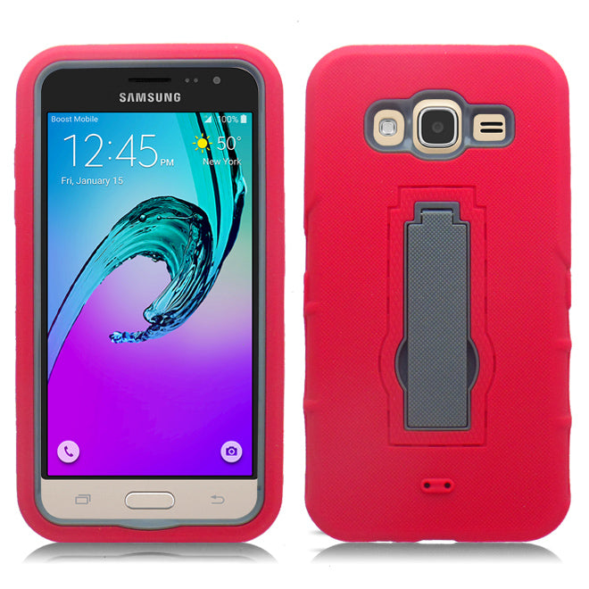 SAMSUNG GALAXY AMP PRIME/NOVA/J3 RED ON GRAY VERTICAL KICK STAND CASE