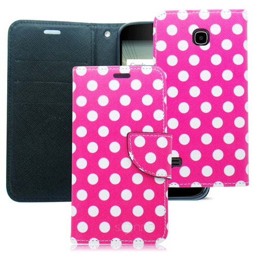 HUAWEI UNION/Y538 PINK POLKA DOTS LEATHER WALLET CASE