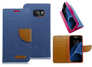 SAMSUNG GALAXY S7 BLUE ON BROWN JEAN WALLET CASE