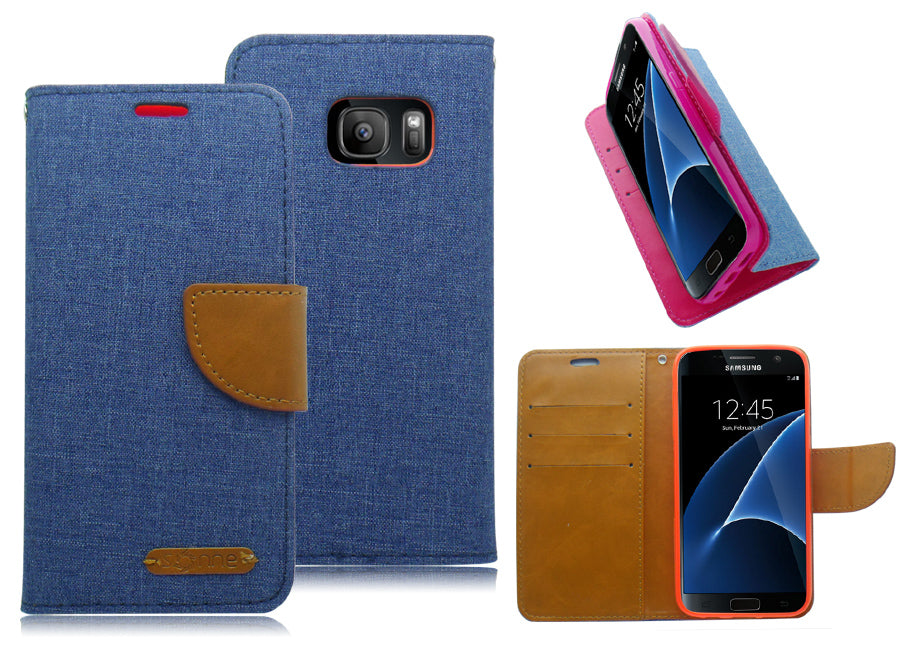 SAMSUNG GALAXY S7 BLUE ON BROWN JEAN WALLET CASE