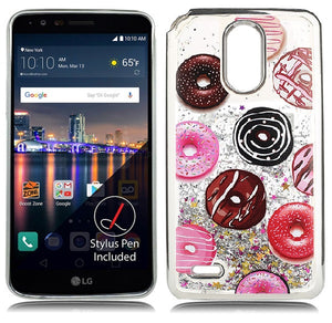 LG Stylo 3 / LS777 Silver Candy Liquid Donuts Design Glitter Case