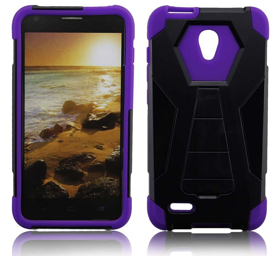 ALCATEL CONQUEST/7046T BLACK ON PURPLE ARMOR KICK STAND CASE