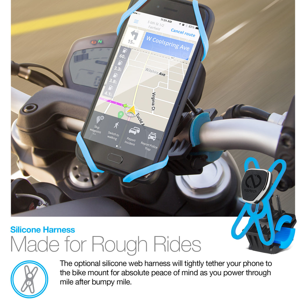 Universal magnetic bike/handlebar  mount with silicone web harness for extra security. MSRP $24.99