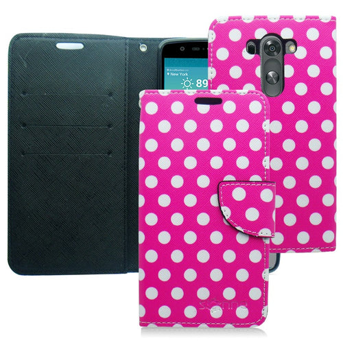 LG G3 PINK POLKA DOTS LEATHER WALLET CASE