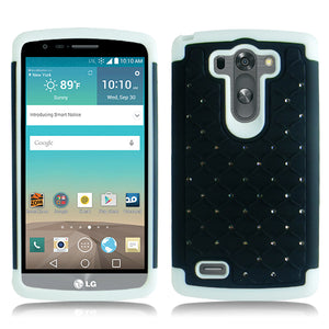 LG G3 WHITE/BLACK ARMOR BUMPER SPOT BLING CASE