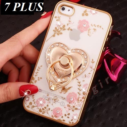 APPLE iPHONE 7 PLUS / 8 PLUS (5.5'') FLOWER PRINT CASE WITH HEART RING HOLDER