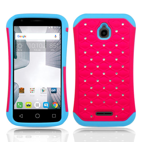 ALCATEL DAWN/5027B/STREAK/4060A BLUE/PINK ARMOR BUMPER SPOT BLING CASE