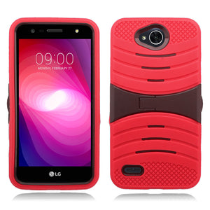 LG X Power 2/ X Charge/ M320/ Fiesta LTE/ K10 Power Red on Black Guardian Kick Stand Case