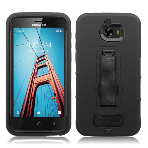 COOLPAD DEFIANT BLACK ON BLACK VERTICAL KICK STAND CASE